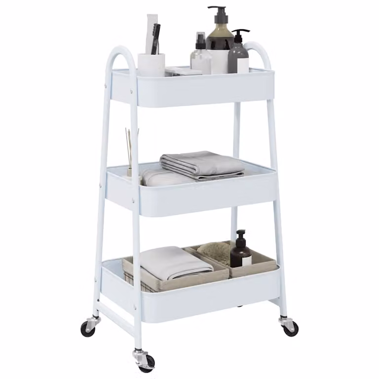 vidaXL Carrello Portaoggetti a 3 Ripiani in Metallo Bianco con Ruote L/P/H: 42 x 41,5 x 77 cm