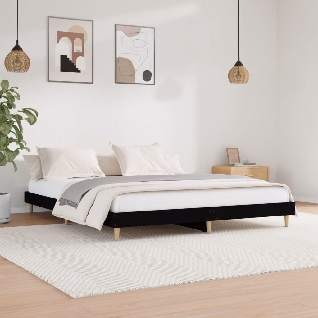 vidaXL Giroletto Nero in Legno e MDF con Listelli Fissi 200x200 cm