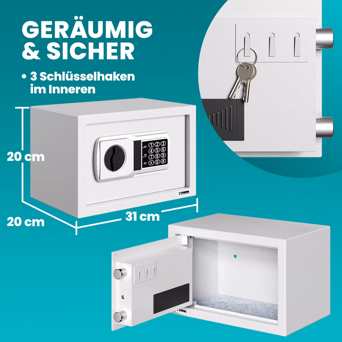 Cassaforte elettronica Deuba in acciaio grigio argento, L/P/H: 31 x 20 x 20 cm – 3