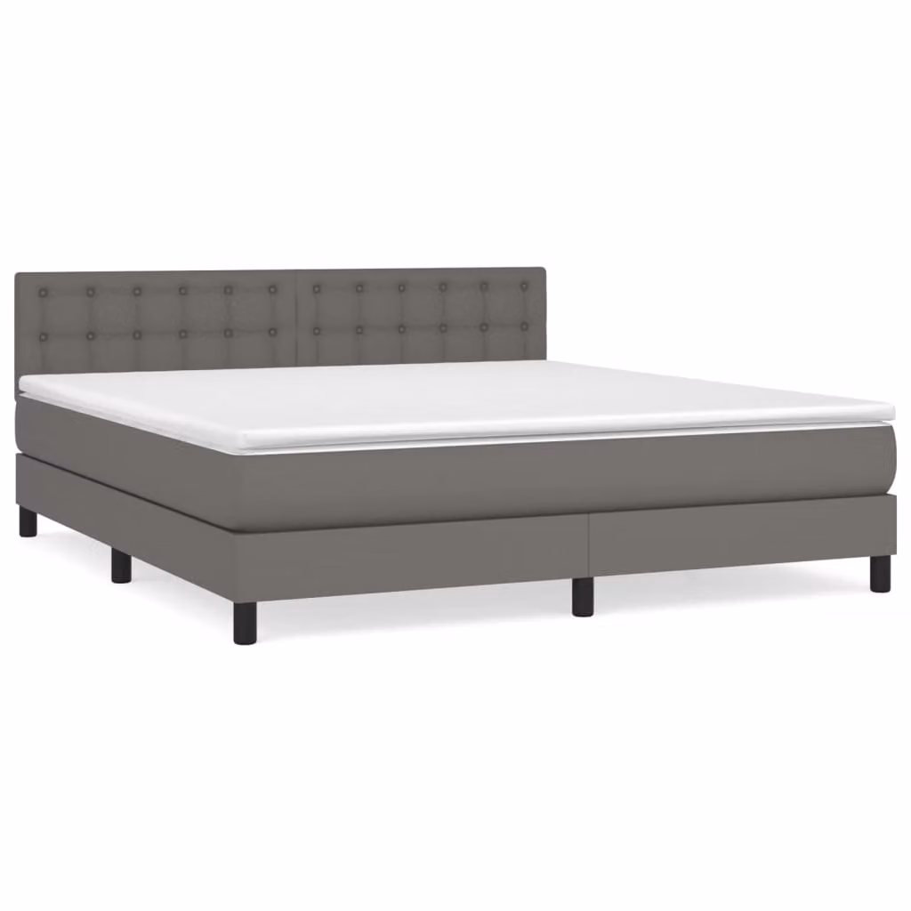 Giroletto a Molle con Materasso Grigio 160x200 cm in Pelle finta