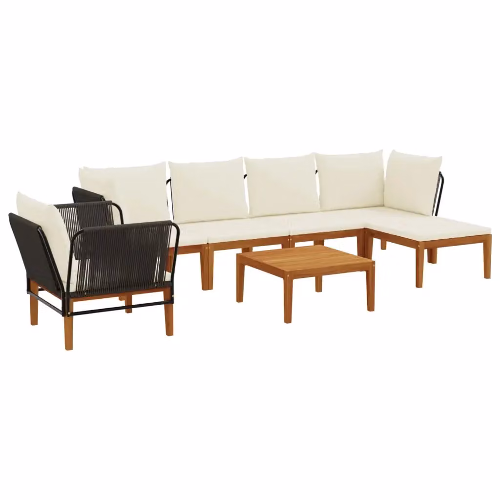 Set di 7 sedie da giardino vidaXL in legno di acacia e corda naturale beige e bianco – 2