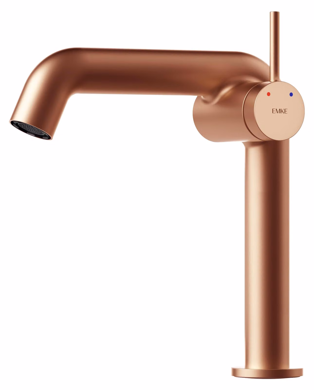 Miscelatore monocomando EMKE in ottone, finitura rosa oro, dimensioni 222 x 200 x 76 mm