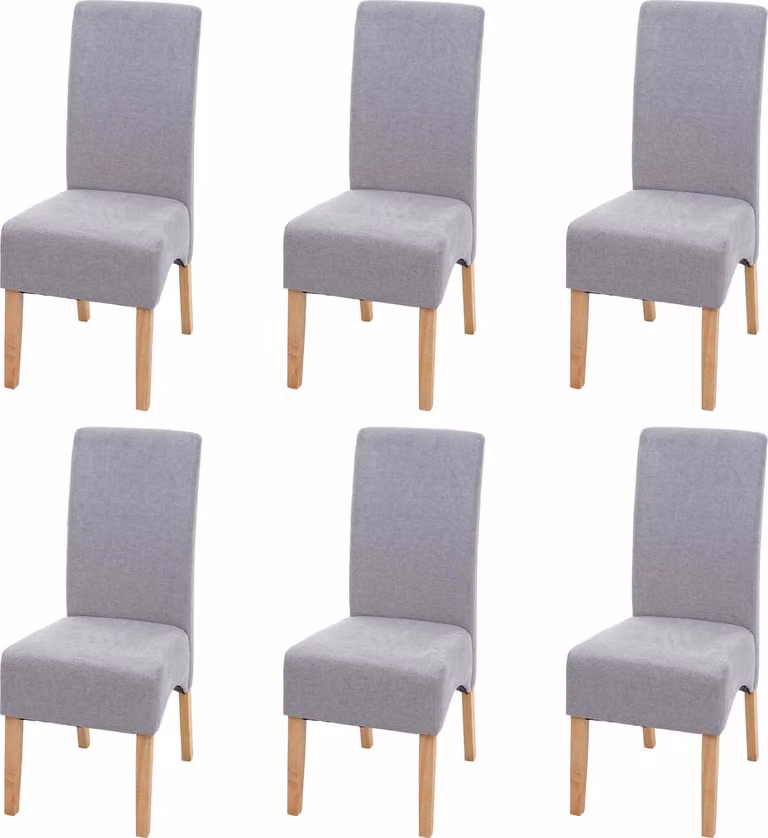 Set di 6 sedie da pranzo imbottite | A x L x P 100 x 44 x 56 cm | Altezza seduta 48 cm | Tessuto/materiale tessile MVG | Grigio chiaro | Gambe chiare | Sedia da cucina