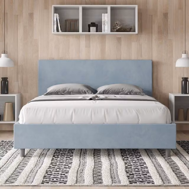 Letto matrimoniale Adele Ityhome con contenitore, imbottito in microfibra, azzurro, L: 170 cm x P: 200 cm