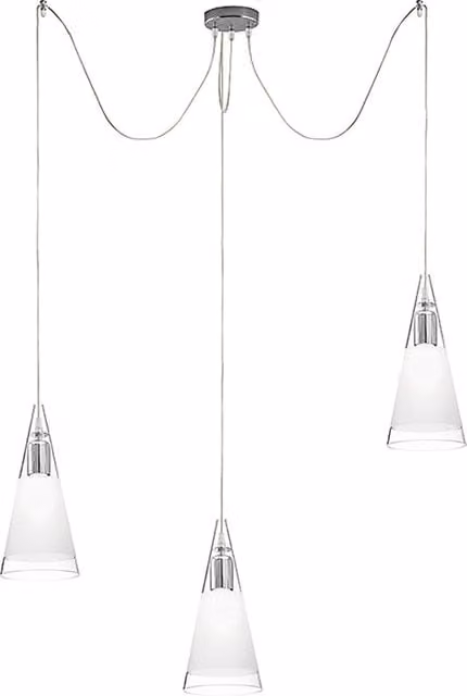 Lampada a sospensione RENOIR 3 Elementi - Struttura in Metallo Cromato e Diffusore in Vetro Soffiato Bianco Satinato, Attacco E27, IP20 - Rossini