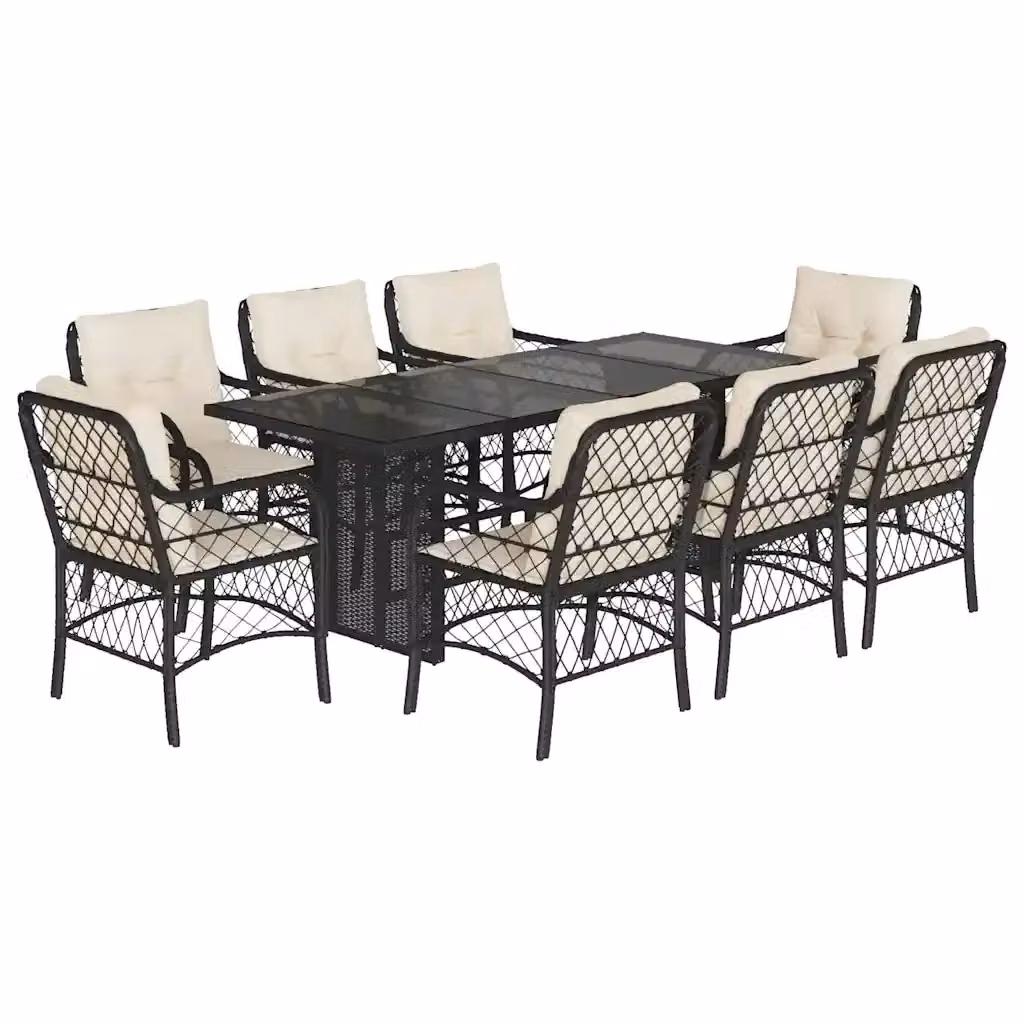 Set da pranzo da giardino vidaXL in polyrattan nero con piano in vetro, 9 pezzi – 2