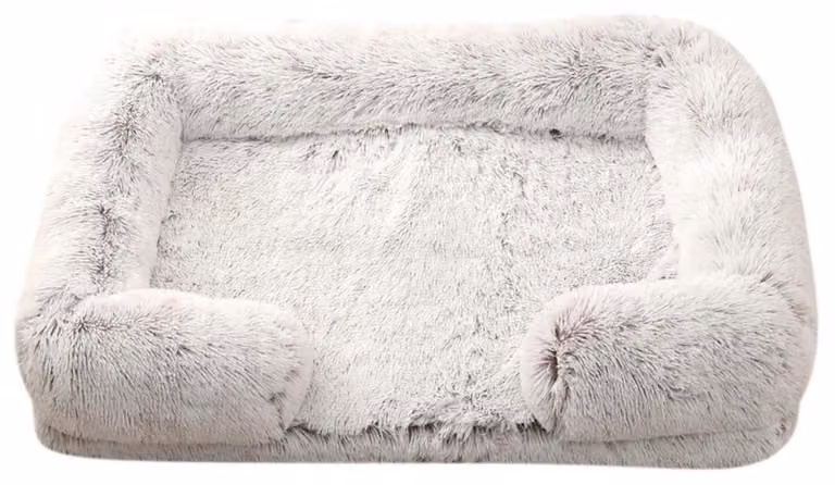 Cuccia per cani, rettangolare, morbida, in peluche, lavabile. Dimensioni: 80 x 53 cm. Colore: bianco e grigio