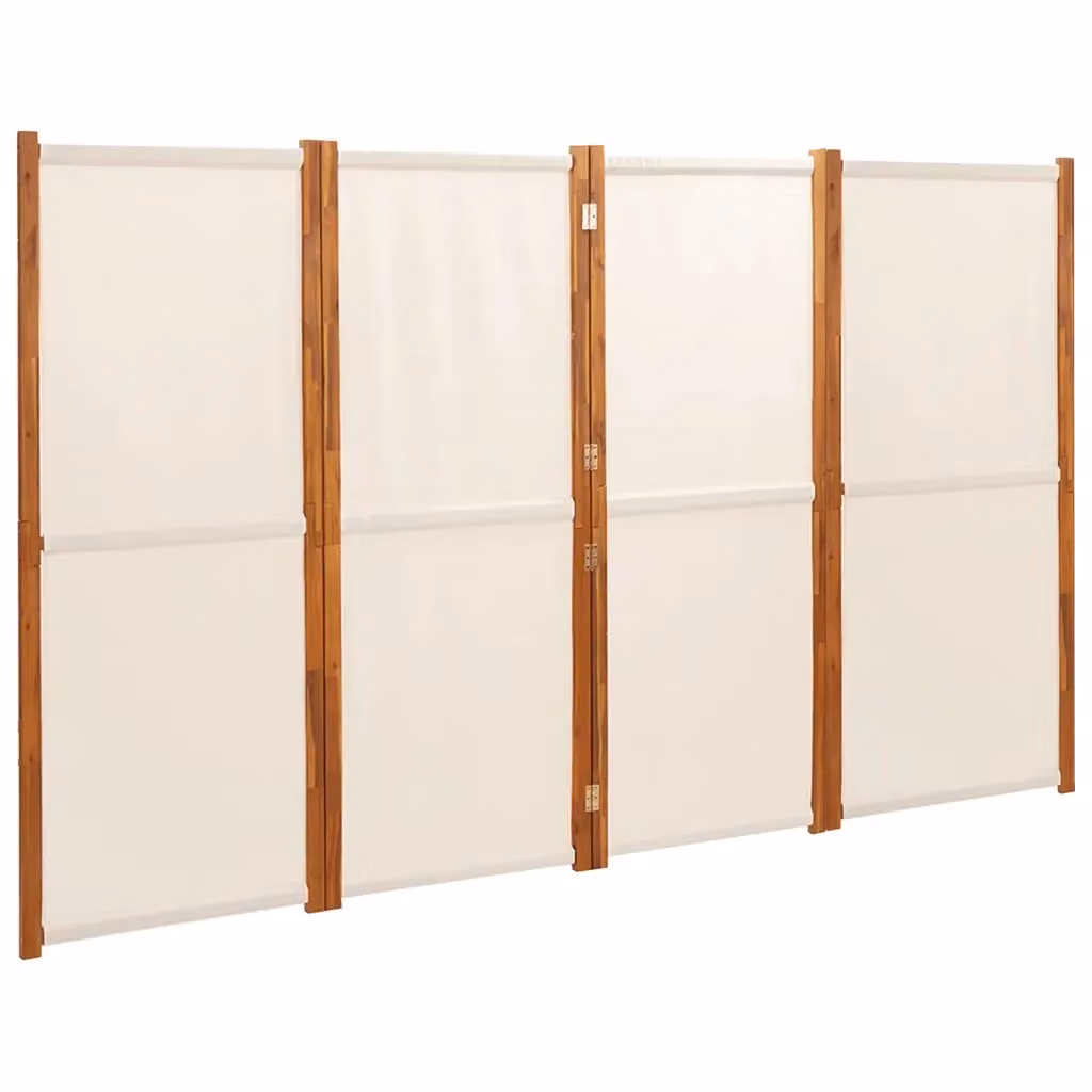 Divisorio a 4 Pannelli vidaXL in Legno di Acacia Oliato e Textilene Bianco L: 280 cm, H: 180 cm – 2