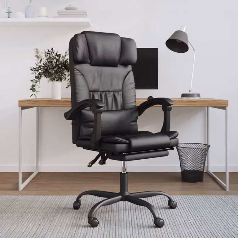 The Living Store Sedia da ufficio con funzione reclinabile in ecopelle nera