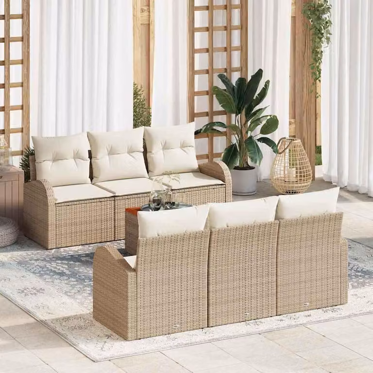 Maison Exclusive - Set Divano da Giardino 7 pcs Beige e Crema polyrattan