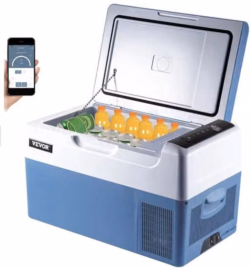 22L - Frigorifero portatile - App Bediening - Frigorifero elettrico - Congelatore - 12/24V Dc 110-230V - Box per ghiaccio per camping - Blu - 45W - Con illuminazione