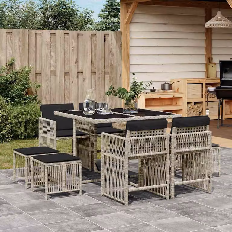 Set Pranzo da Giardino vidaXL in Polyrattan con Piano in Vetro e 9 Sedute, Grigio Antracite