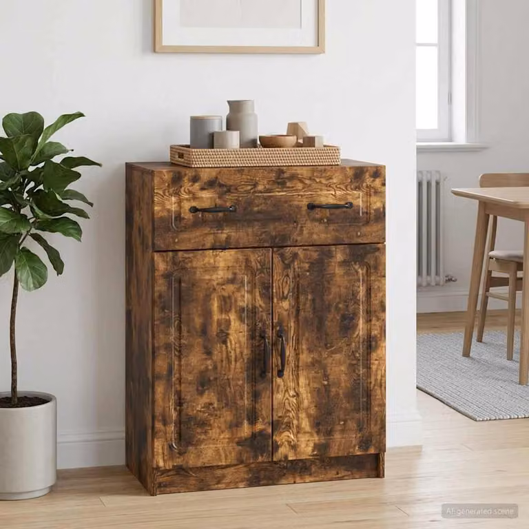 Credenza moderna vidaXL in legno ingegnerizzato color rovere fumo, L: 66 cm, P: 34,5 cm, H: 87 cm