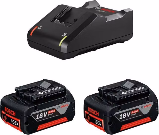 Power Set Bosch con 2 batterie da 18V 4,0 Ah e caricabatterie GAL18V-40, Nero