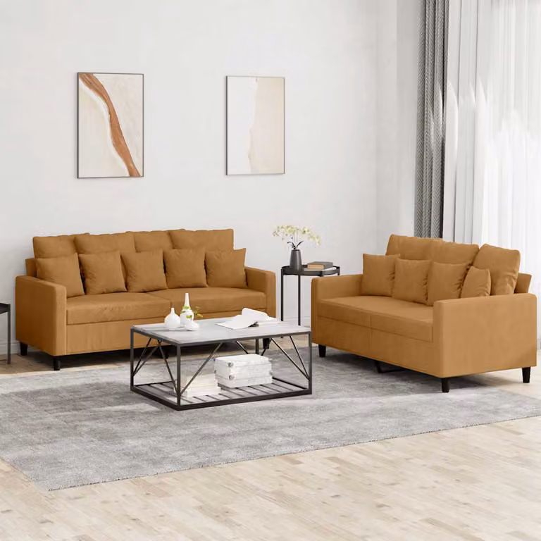 vidaXL Set di 2 Divani Moderni in Velluto Marrone con Cuscini