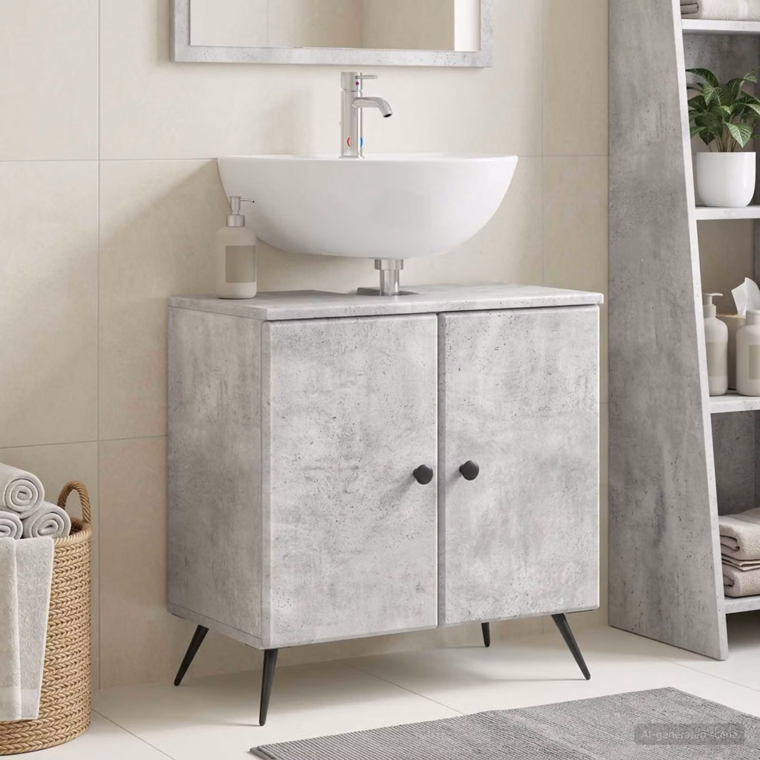 Armadio per lavabo da bagno vidaXL BREDA moderno con ante a battente in grigio cemento e nero