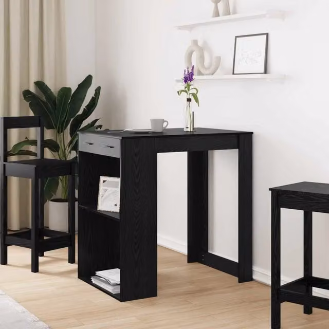 Tavolo da bar moderno vidaXL nero in legno ingegnerizzato e metallo L/P/H: 102 x 70 x 103,5 cm