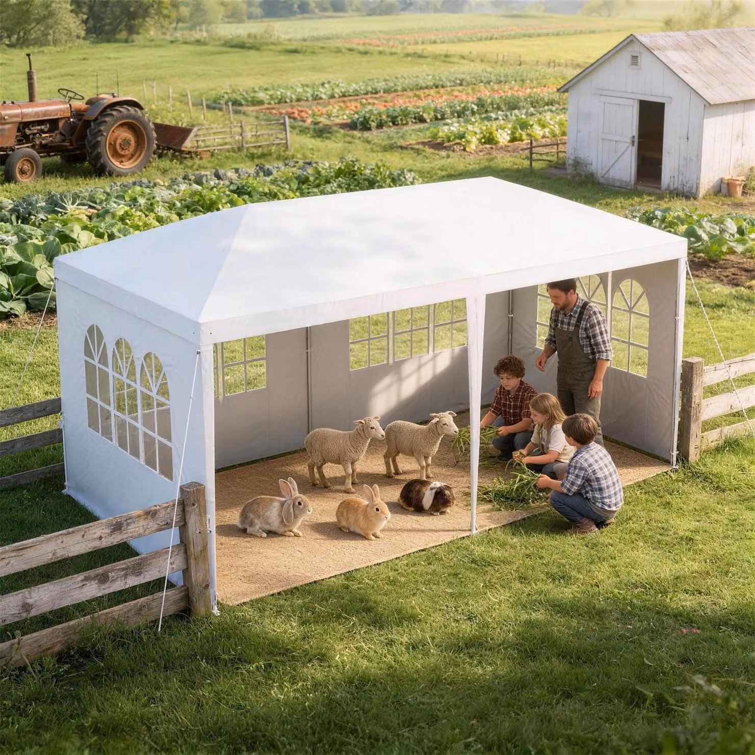Tenda da festa modello "Pavillon", 3x6 metri, impermeabile, ideale per eventi, da giardino, con protezione UV e dotata di 6 pareti laterali, colore bianco