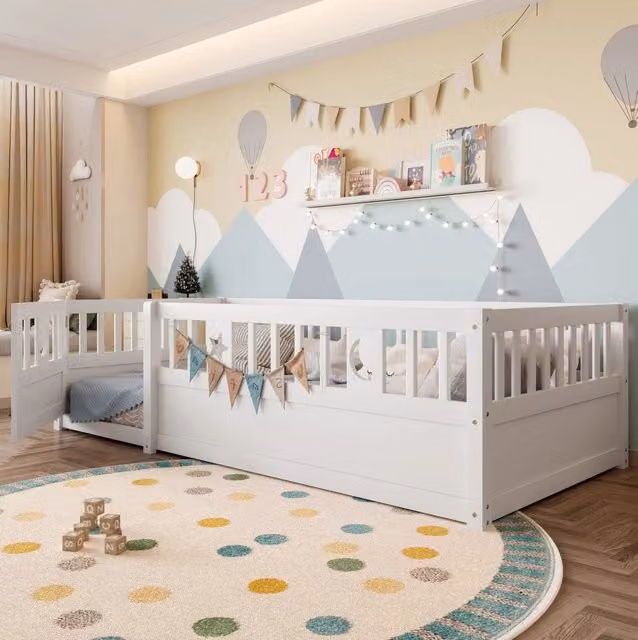 Letto per bambini 90x190 cm con sponde di sicurezza e decorazioni stella e luna; bianco