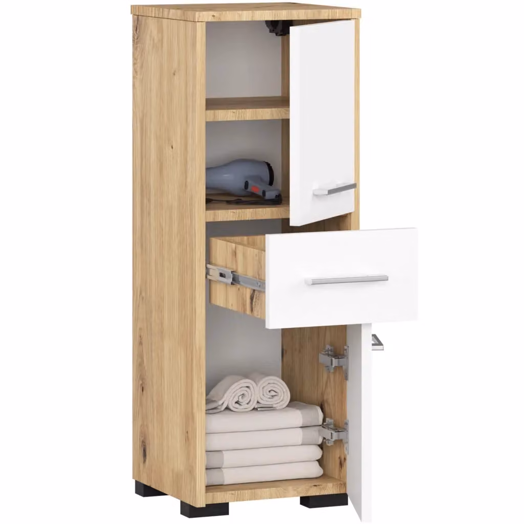 Mobile bagno AKORD FIN Quercia Artisan con 2 ante e 1 cassetto, colore bianco e finitura legno, L/P/H: 30 x 30 x 85 cm – 2