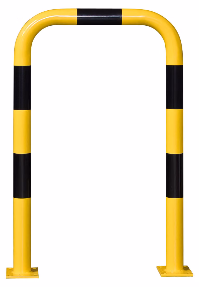 Barra di protezione antiurto per uso interno, trattata con primer e rivestita in plastica gialla, con strisce segnaletiche nere, LxA 750x 1200 mm