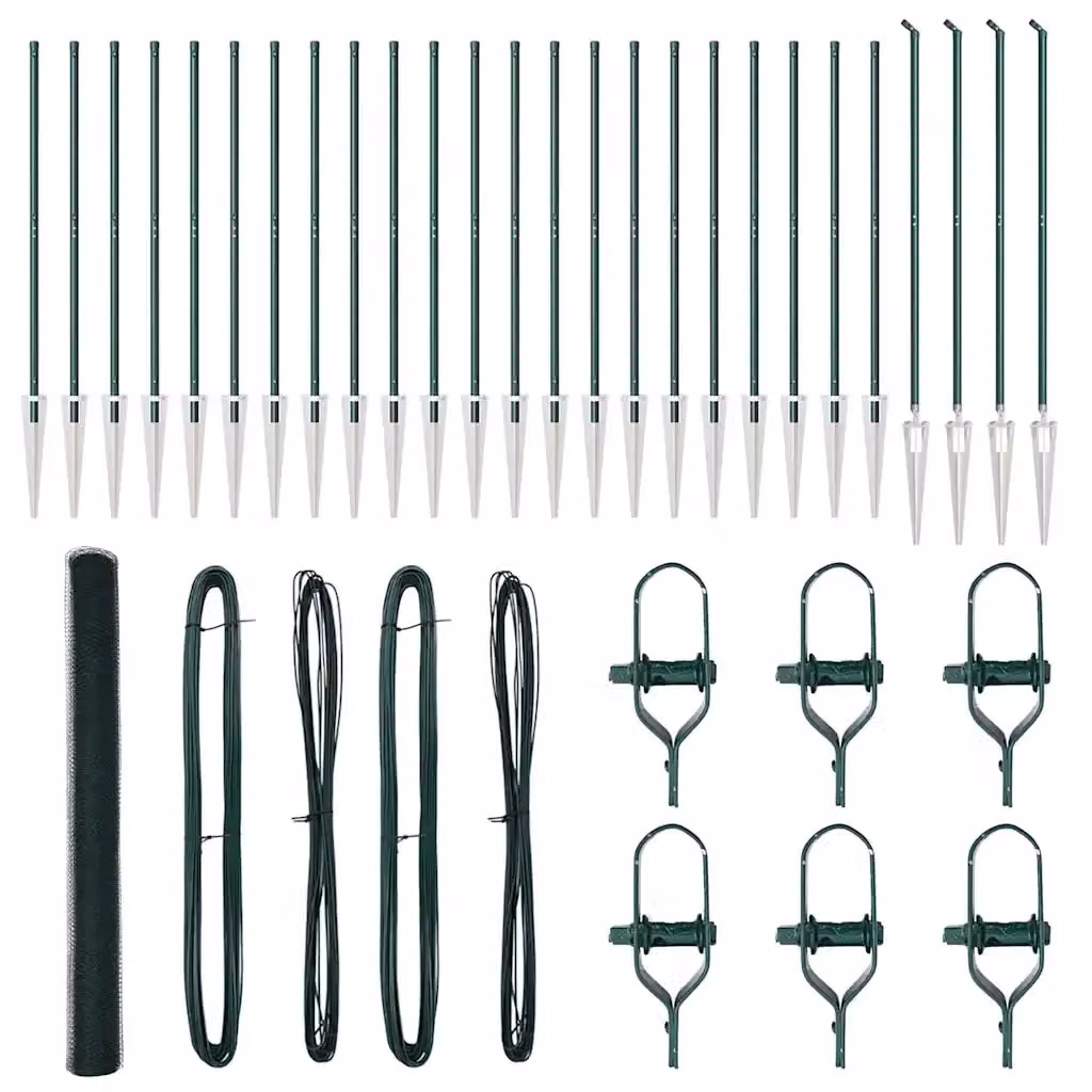Recinzione esagonale con palo vidaXL in acciaio rivestito in PVC verde, L: 50 m, H: 1,5 m – 2