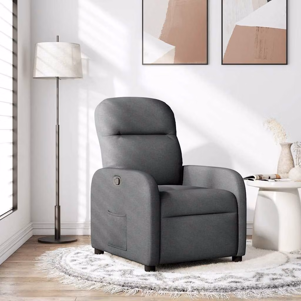vidaXL Poltrona Reclinabile Relax in Tessuto Grigio con Braccioli e Meccanismo a Leva Manuale