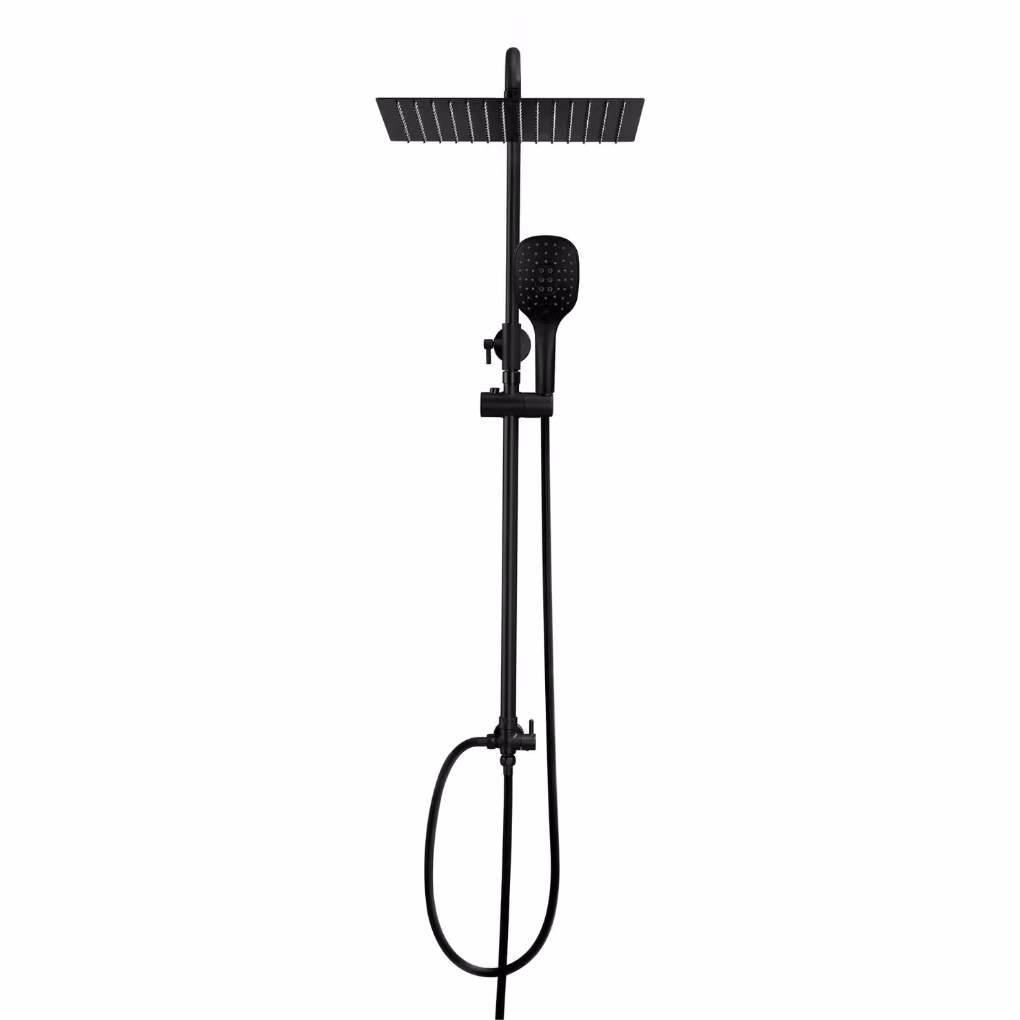 JOHO Colonna Doccia Nero Opaco in acciaio inox Set doccia a Pioggia con soffione e doccetta 30x30cm