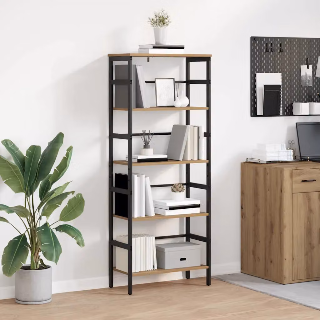 Libreria industriale vidaXL a 4 livelli in legno e metallo, colore marrone, L 60 cm x P 29,5 cm x H 149 cm