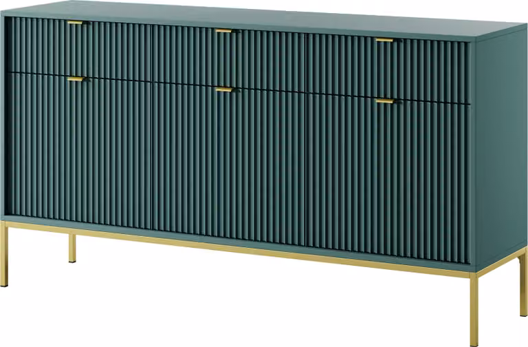 Cassettiera: 3 cassetti, 3 ante, Labrador, oro, 154 x 83 x 39 cm, maniglie dorate