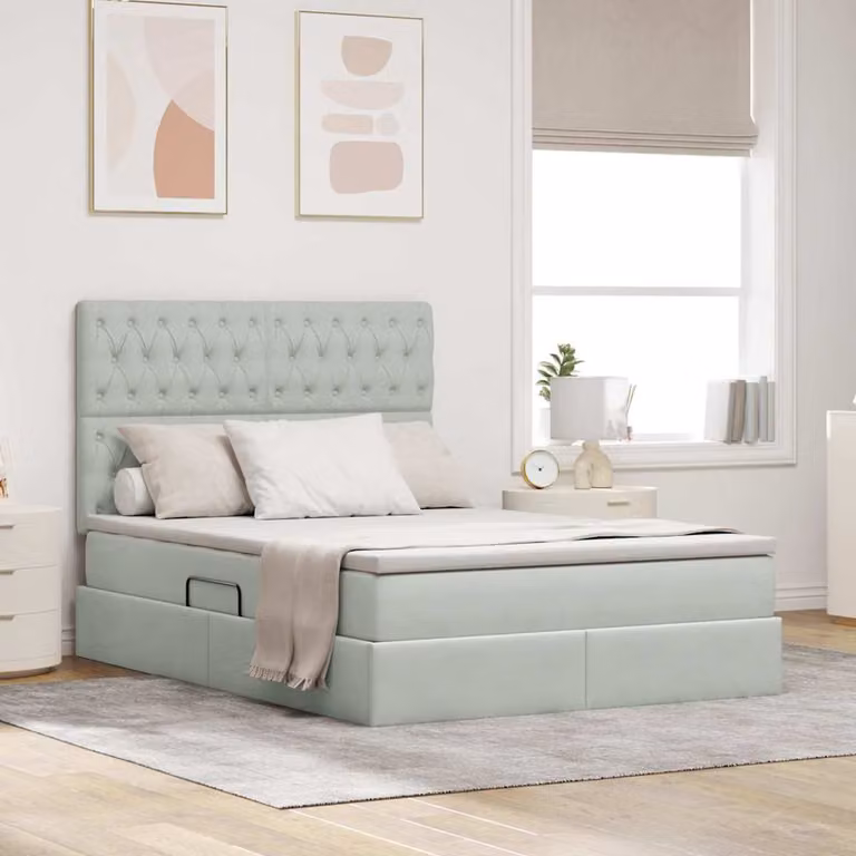 Letto con contenitore e illuminazione LED vidaXL in velluto grigio, L/P/H: 200 x 140 x 128 cm