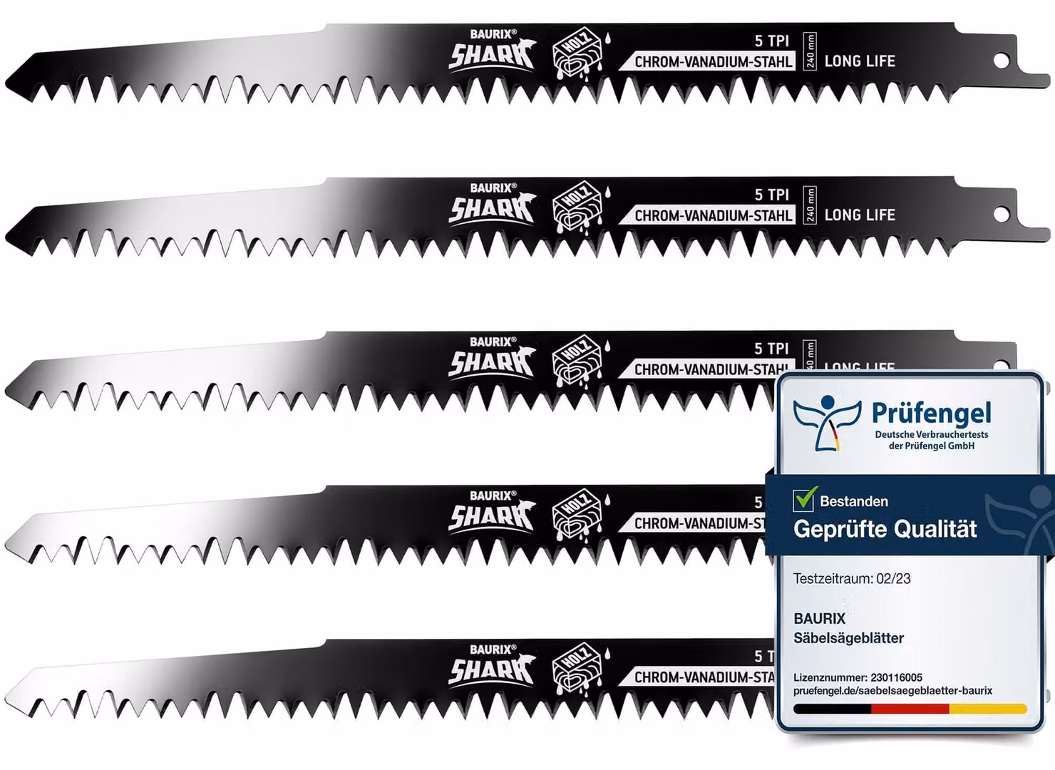 Lame reciproche da 240 mm, 5 pezzi, adatte per legno umido e legno grezzo, con 5 denti per pollice
