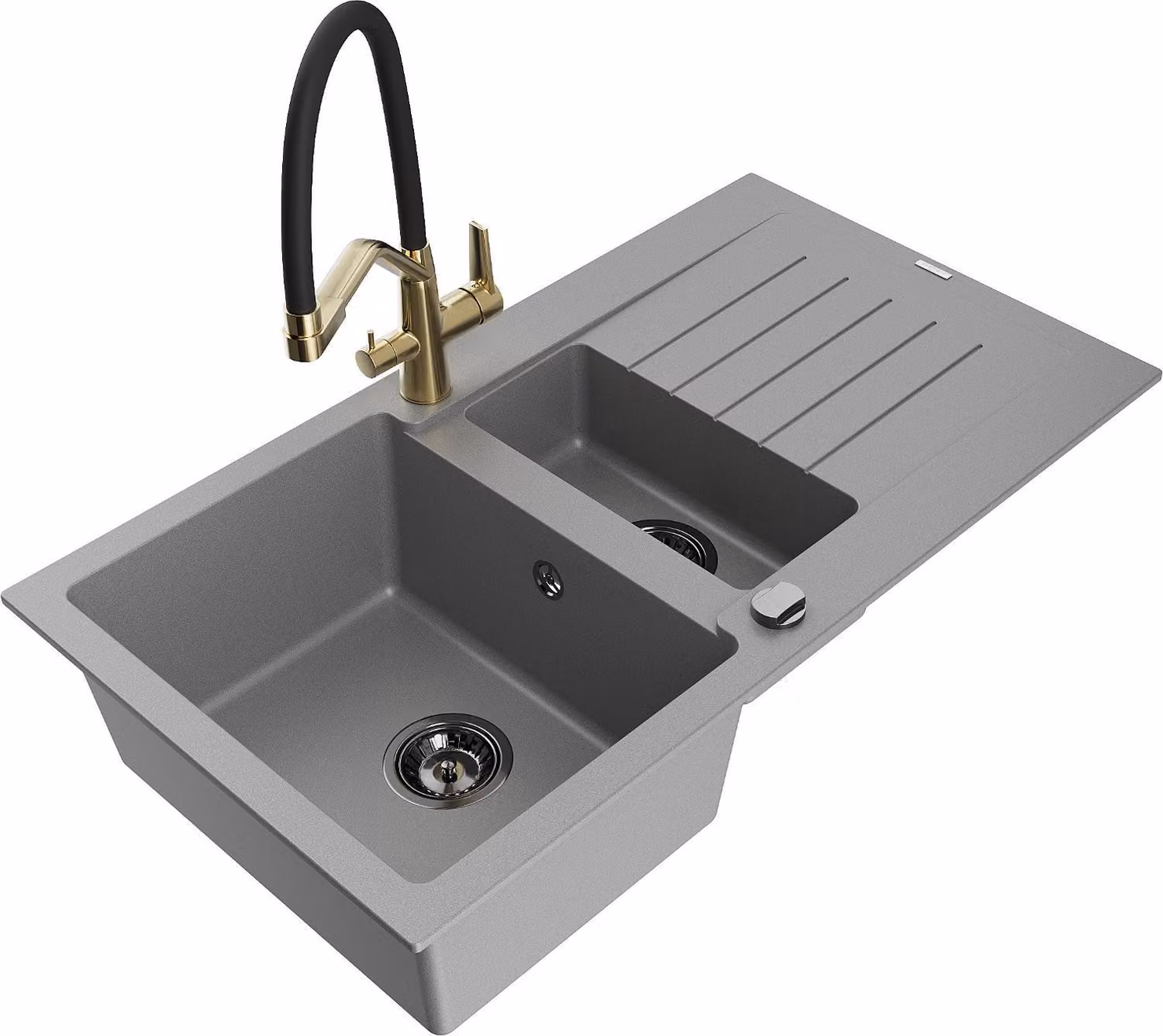 Mexen Matias lavello in granito 1,5 vasche con sgocciolatoio e miscelatore cucina Duo, grigio - 6502-71-671701-57-B