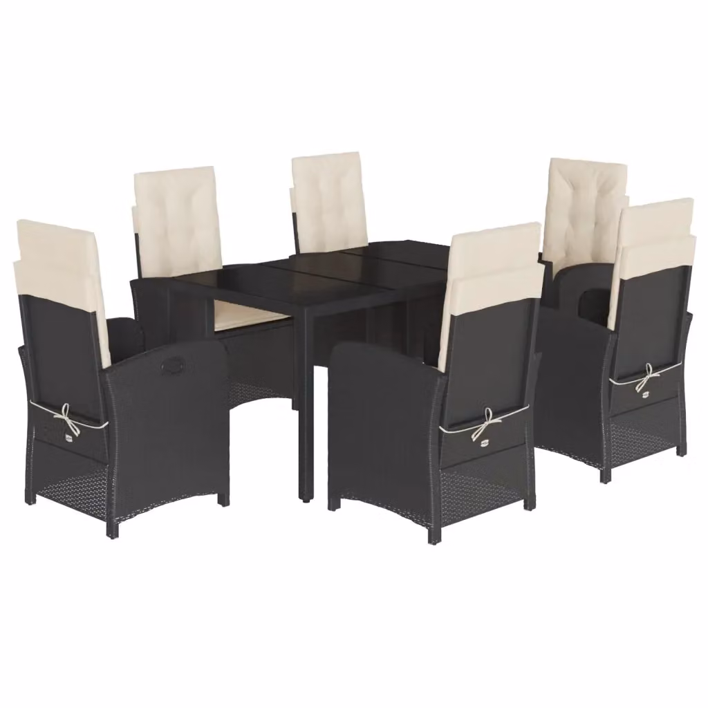 Set da Pranzo da Giardino vidaXL 7 pz in Polyrattan Nero con Piano in Vetro – 2