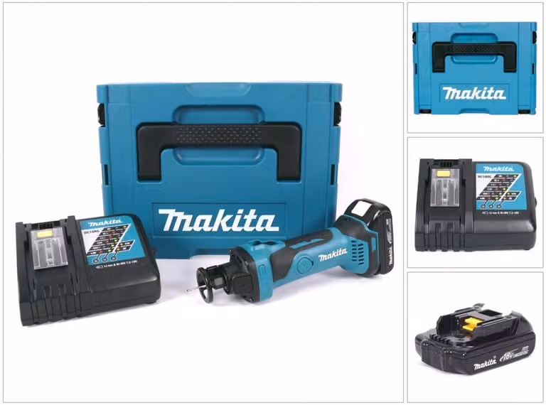 Makita DCO 180 RY1J Rifilatore per cartongesso a batteria 18 V in valigetta Makpac + 1x Batteria 1,5 Ah + Caricabatterie DC 18 RC