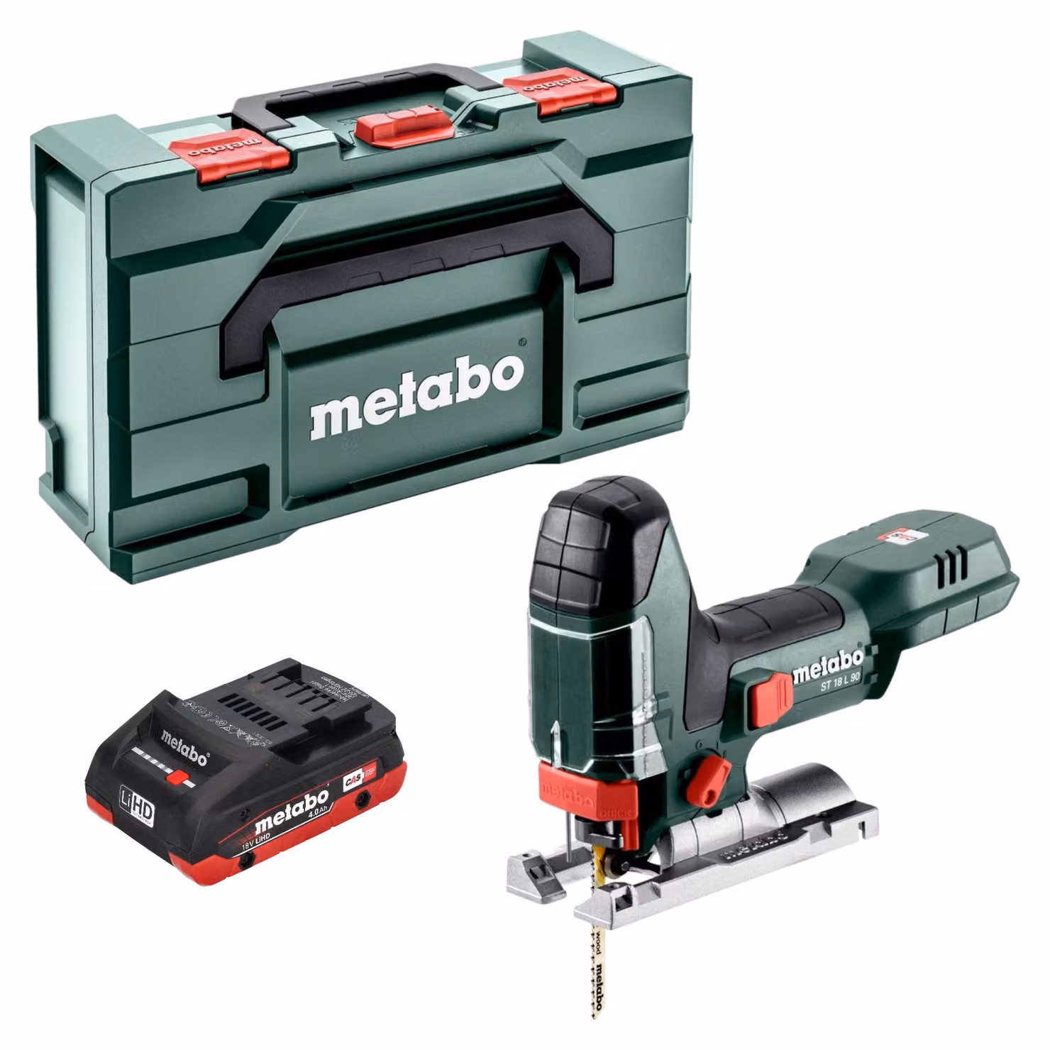 Sega alternata a batteria Metabo ST 18 L 90 da 18 V, 90 mm + 1 batteria LiHD da 4,0 Ah + Metabox - senza caricabatterie