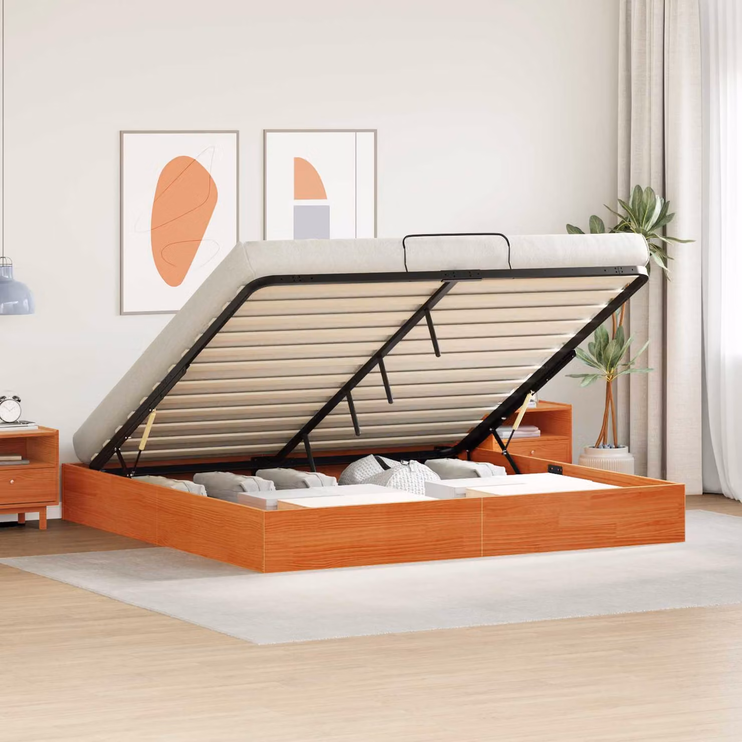 vidaXL Letto Ottomano in Legno di Pino con Contenitore, Marrone Cera, L/P/H: 200 x 200 x 240 cm