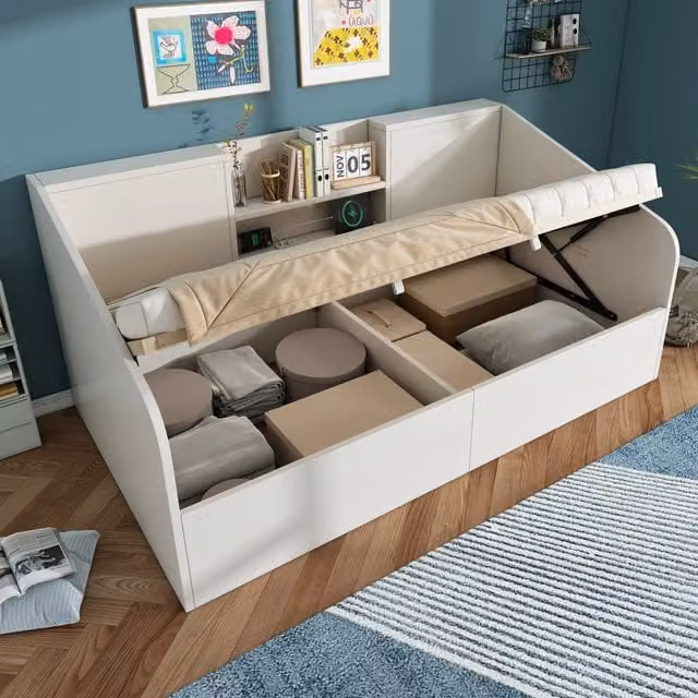 Letto giornaliero idraulico legno bianco 90x200 cm
