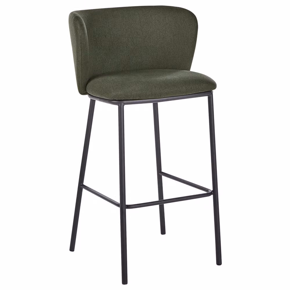 Set di 2 sgabelli da bar BELIANI con schienale curvo, rivestimento in tessuto verde scuro e gambe in metallo nero opaco – 2