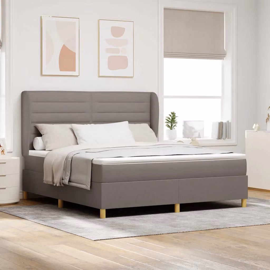 Letto a molle ibrido con testiera Talpa vidaXL in tessuto beige o grigio L: 180 cm, P: 200 cm, H: 203 cm