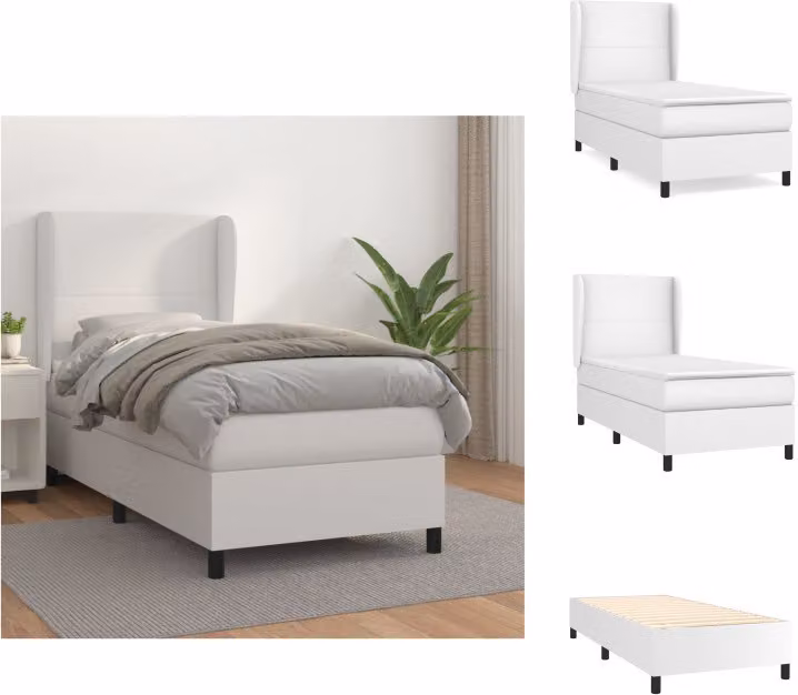 vidaXL Letto a molle con materasso bianco 90x200 cm in Pelle finta - Letti & strutture letto