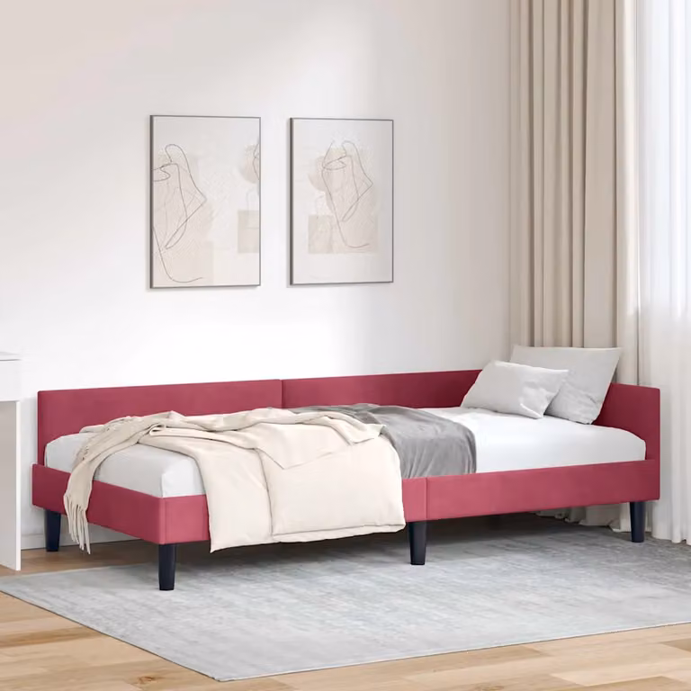 Cornice del letto ad angolo vidaXL in velluto rosso, L 90 x P 200 cm
