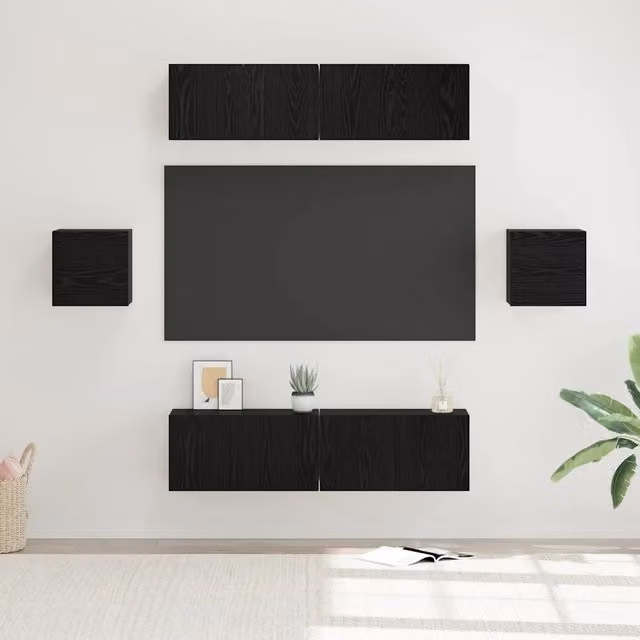 Set mobile TV 6 pz Rovere Nero Legno ingegnerizzato 3393400
