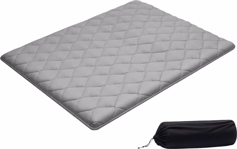 Materasso futon giapponese - Materasso tatami - 203 x 152 x 8,9 cm - Pieghevole - 9 strati - Con sacca di conservazione e materiale di fissaggio - Per meditazione e yoga - Grigio