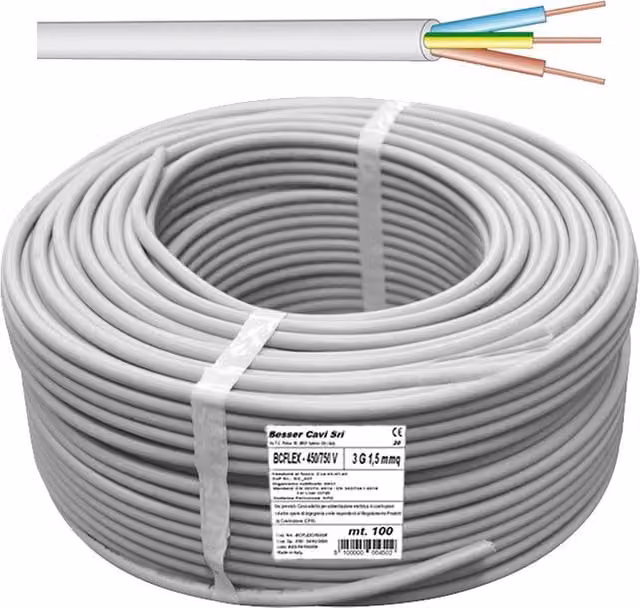 Cavo Elettrico Besser Cavi Grigio Sezione 3 x 1,50 mm 450 x 750V Lunghezza 100 Metri