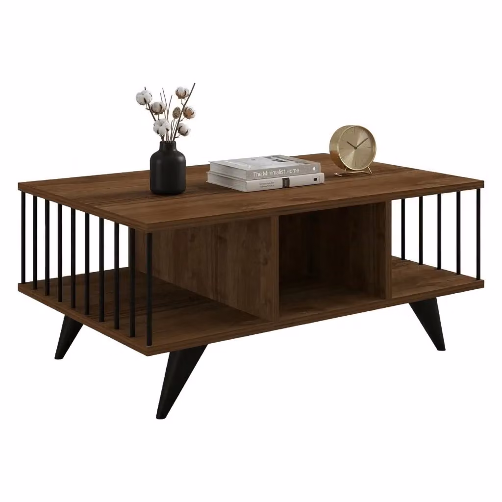 Tavolino da salotto moderno DMORA rettangolare in legno marrone e nero L: 90 cm, P: 60 cm, H: 40 cm – 2