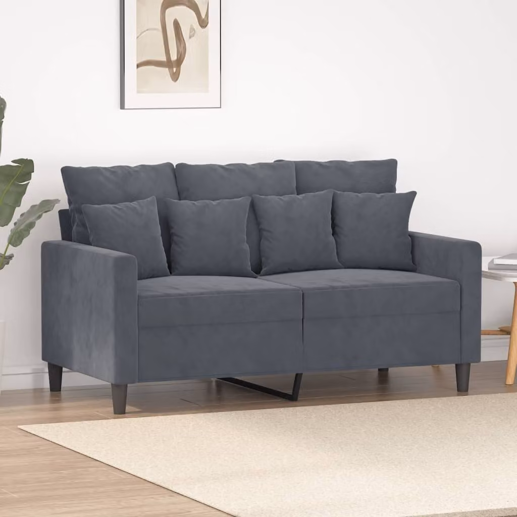 Divano a due posti, colore grigio scuro, 120 cm, rivestito in velluto