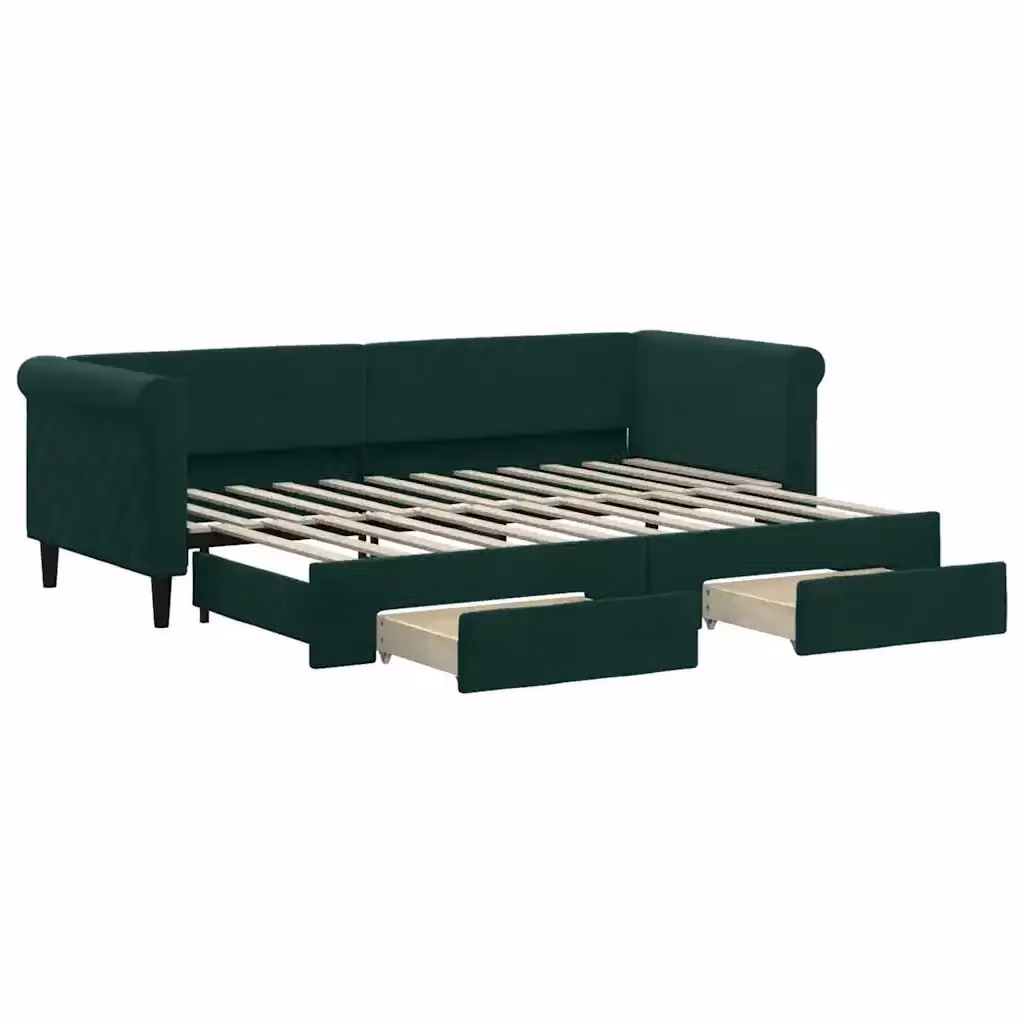 Divano Letto Estraibile con Cassetti vidaXL in Velluto Verde, L/P/H: 229 x 80 x 68 cm – 2