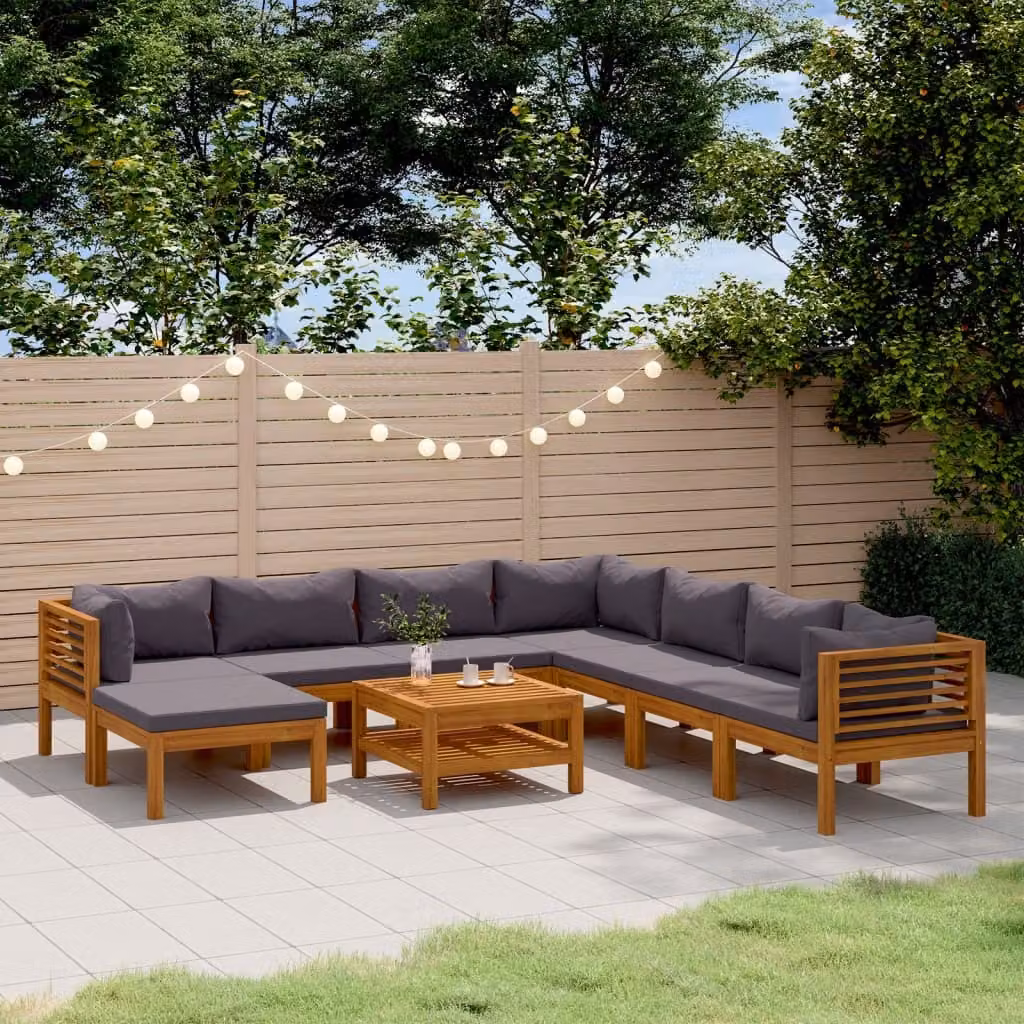 The Living Store Set da giardino da 9 pezzi con cuscino in legno massiccio di acacia