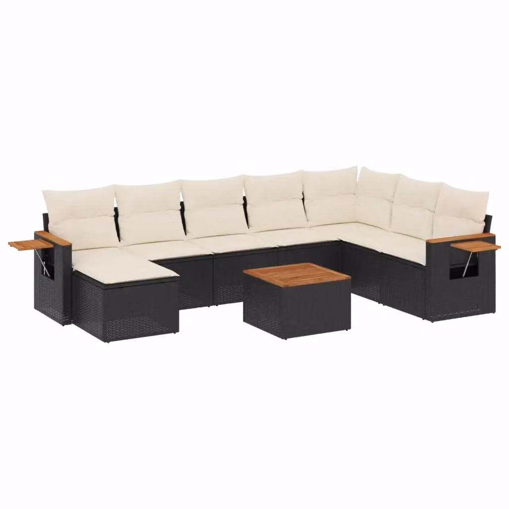 vidaXL Set Divani da Giardino 9 pz in Polyrattan Nero con Cuscini e Tavolino da Esterno – 2
